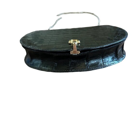 Vintage Black Leather Animal Print Embossed Crossbody Bag Chain Strap - Picture 10 of 11